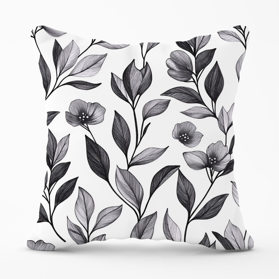 Warren Reed Hand Drawn Leaves And Flowers Cushions - 60Cm X 60Cm