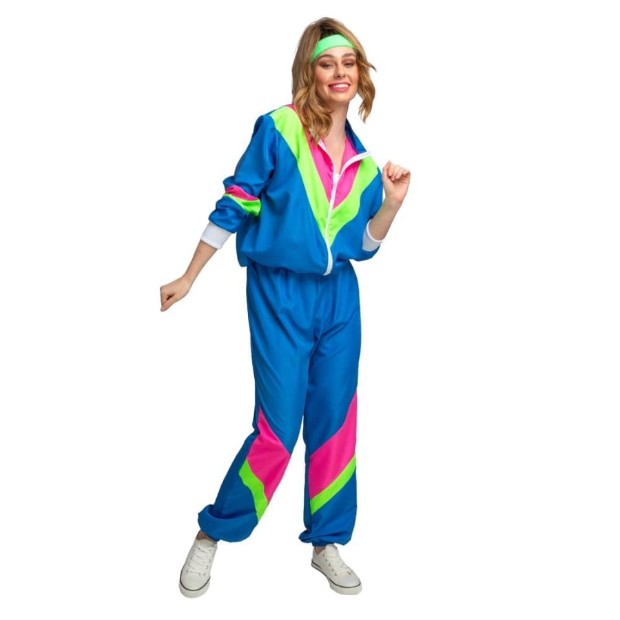Womens Blue Shell Suit Retro 80s Hip-Hop Tracksuit Fancy Dress