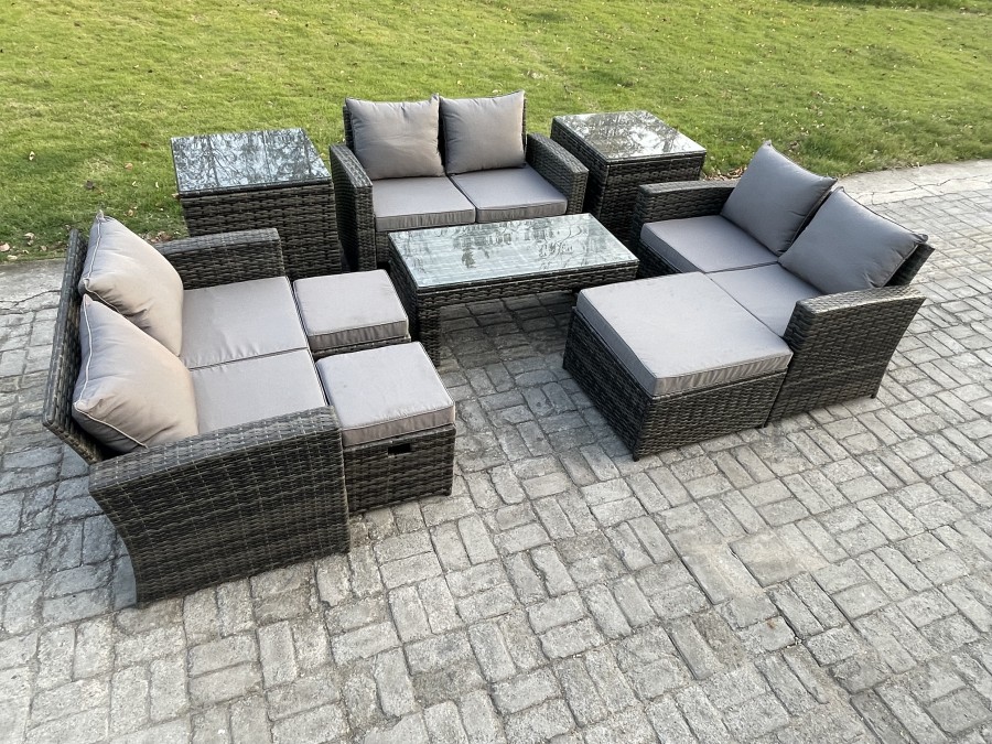 Click to view product details and reviews for Fimous Outdoor U Shape Sofa Set Wicker Pe Rattan Garden Furniture Set With Coffee Table Double Seat Sofa 3 Footstools 2 Side Tables Dark Grey Mixed.