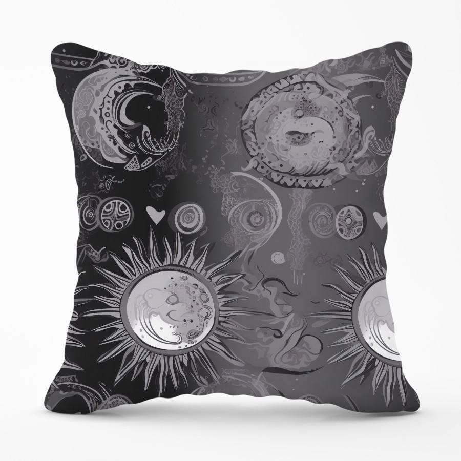 Black Grey Abstract Sun and Moon Cushions