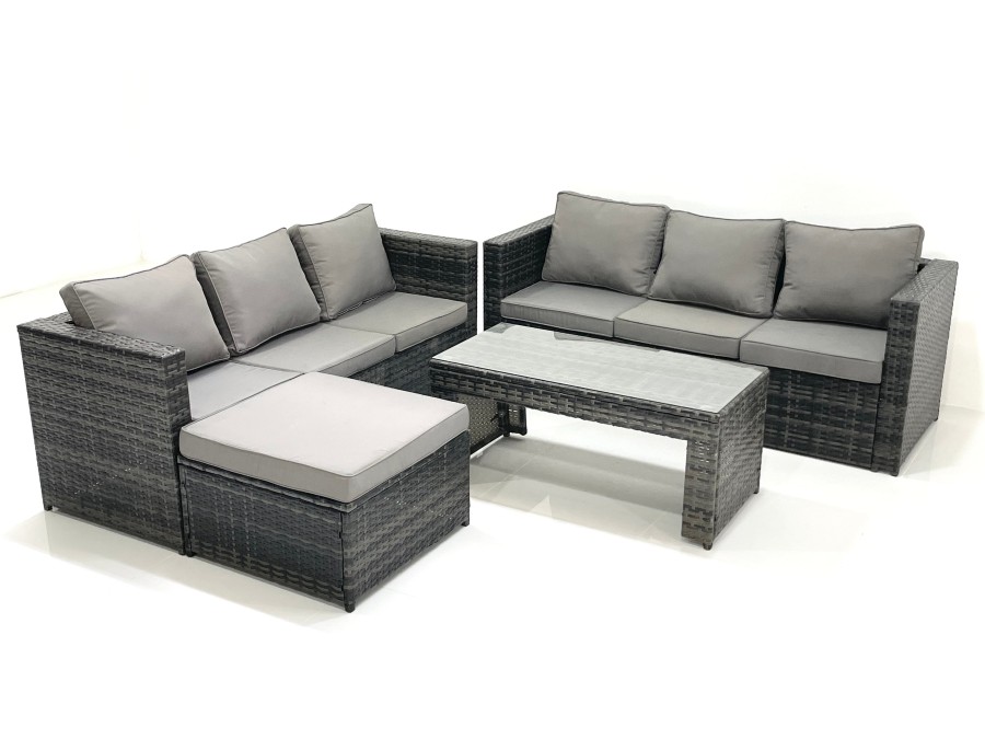 Click to view product details and reviews for Fimous Garden Outdoor Rattan Furniture Set With Sofa Coffee Table Big Footstool Dark Grey Mixed.