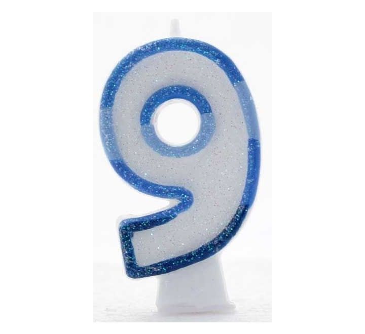 Click to view product details and reviews for Blue Coloured Number 9 Candle.