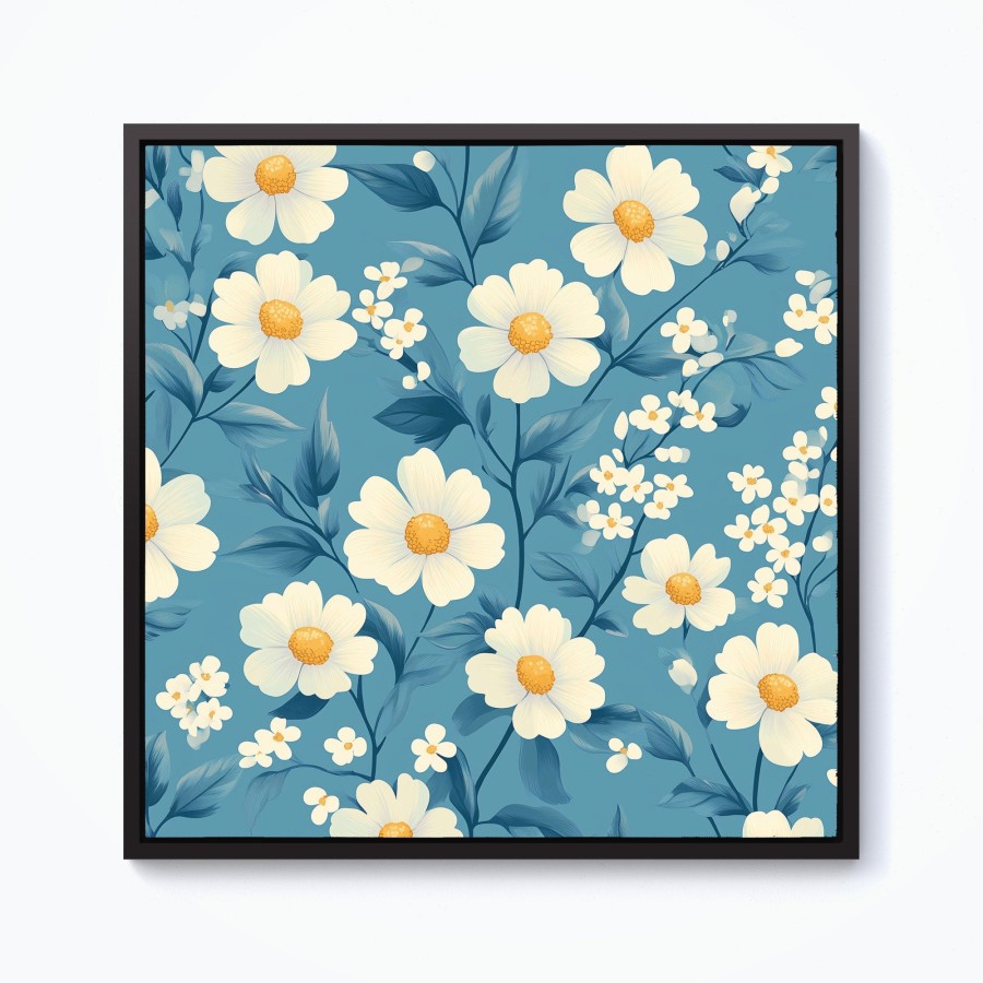 Click to view product details and reviews for Blue And White Spring Daisies Framed Canvas 10 X 10 Black.