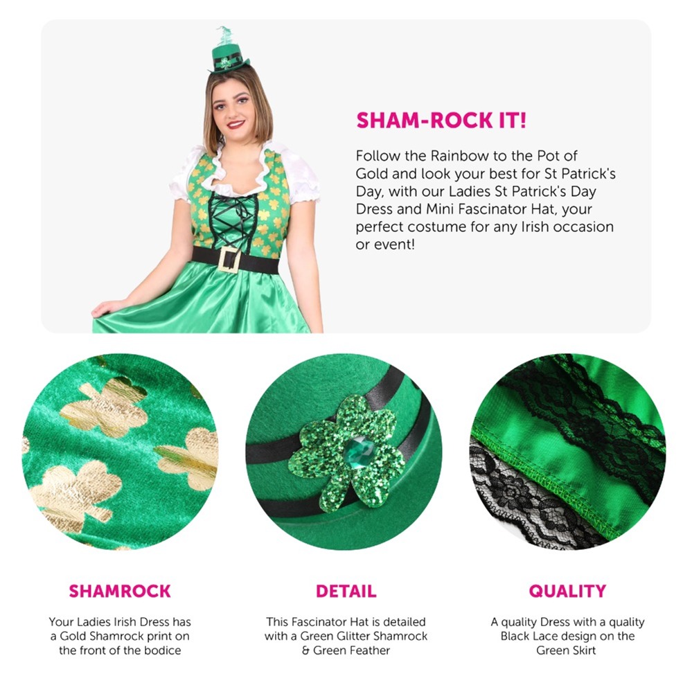 Ladies Irish Shamrock Dress & Mini Hat Fascinator