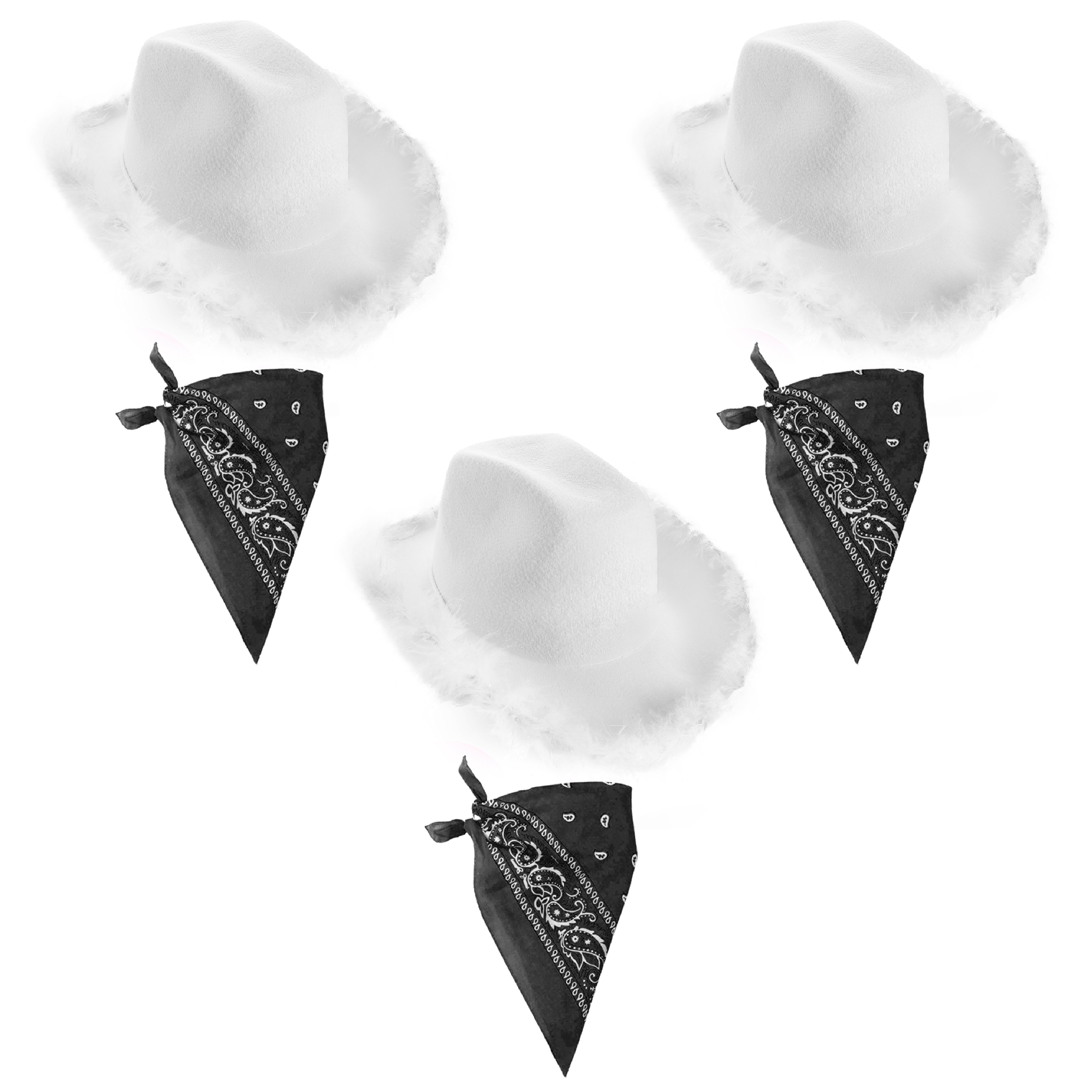 Click to view product details and reviews for White Cowboy Hat Black Bandana Pack Of 3.