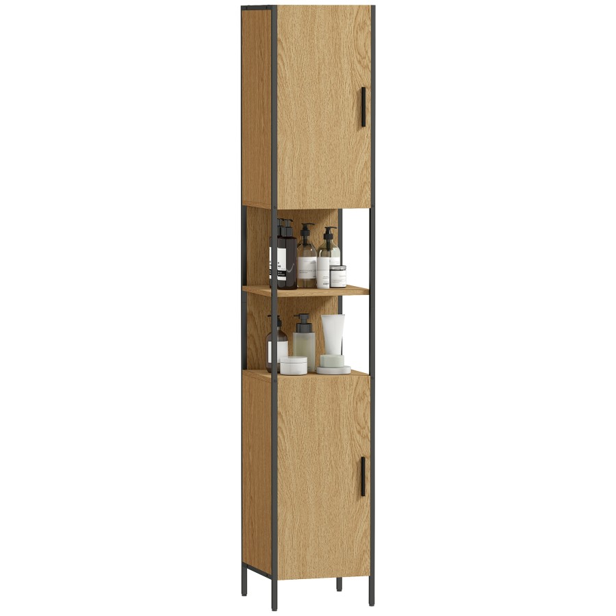 Click to view product details and reviews for Homcom Tall Bathroom Cabinet Slim Bathroom Storage Cabinet With 2 Doors Open Compartments And Adjustable Shelves Freestanding Storage Cupboard 33.
