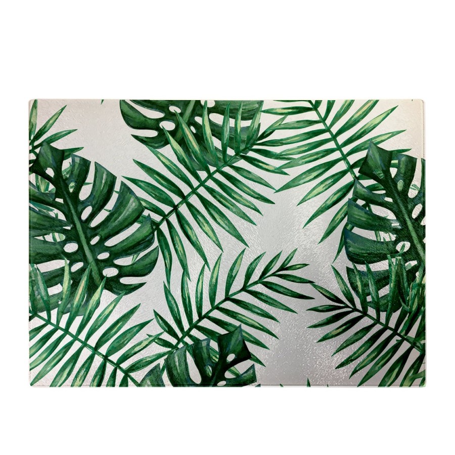 Click to view product details and reviews for Watercolour Tropical Leaves Glass Chopping Board.