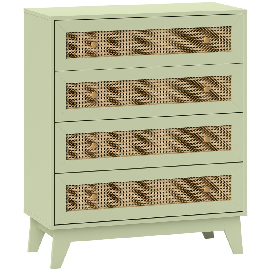 Click to view product details and reviews for Homcom Chest Of Drawers 4 Drawer Storage Organiser Unit With Rattan Element For Bedroom Living Room Light Green.