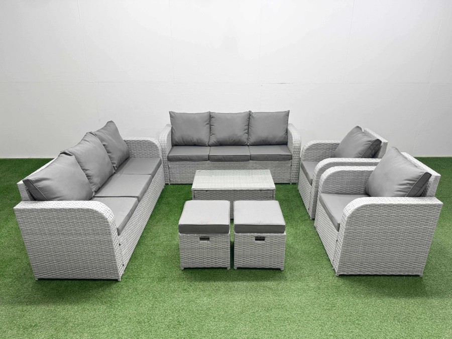 Click to view product details and reviews for Fimous Pe Rattan High Back Lounge Sofa Set Patio Coffee Table Chairs Set With 3 Seater Sofa Reclining Chair Stools Light Grey. Click to view product details and reviews for Fimous Pe Rattan High Back Lounge Sofa Set Patio Coffee Table Chairs Set With 3 Seater Sofa Reclining Chair Stools Light Grey.