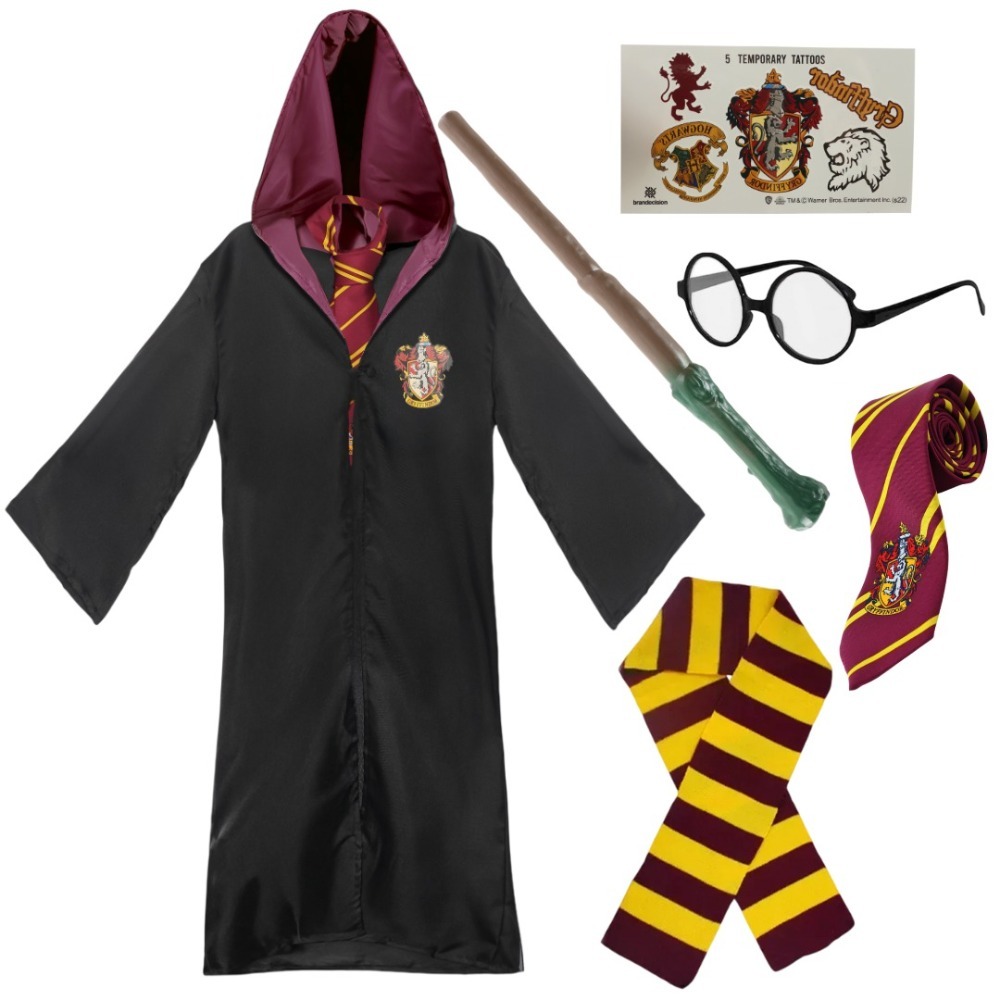 Click to view product details and reviews for Adults Harry Potter Costume 6 Pcs Gryffindor Cloak Tie Tattoos Wand Glasses Scarf Large.