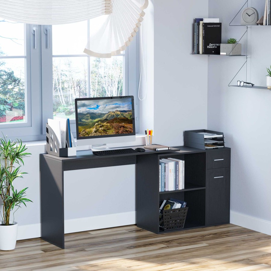 L Shaped Corner Computer Desk Table Study Table Pc Workstation With Storage Shelf Drawer Home Office Black Party Supplies Countyfetes