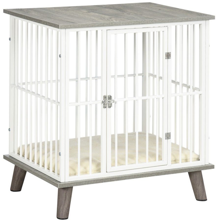 Click to view product details and reviews for Pawhut Grey Dog Crate End Table With Cushion.