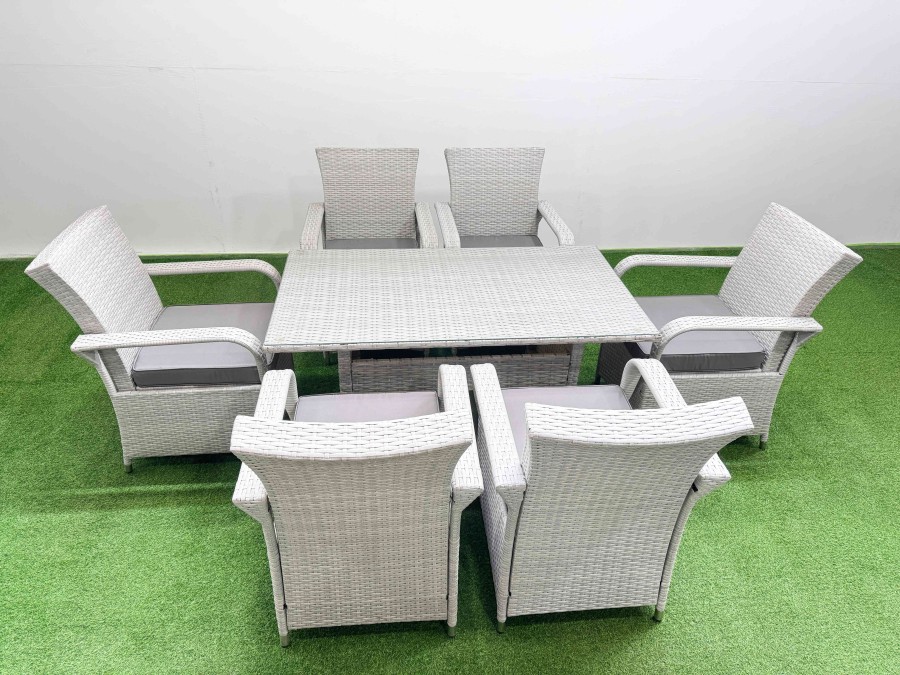 Click to view product details and reviews for Fimous Rattan Garden Furniture Set With Rectangular Dining Table And Dining Chairs 6 Seater Light Grey Mixed.