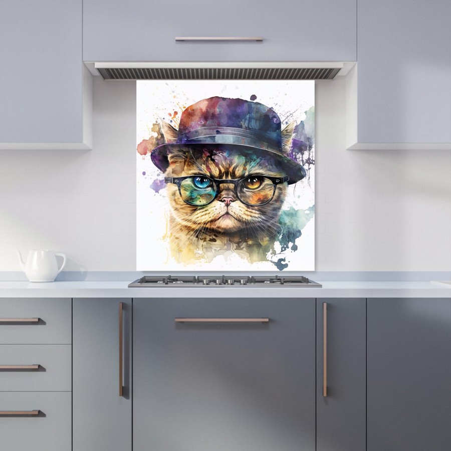 Click to view product details and reviews for Shorthair Cat With Glasses Splashart Kitchen Splashback W700mm X H650mm.