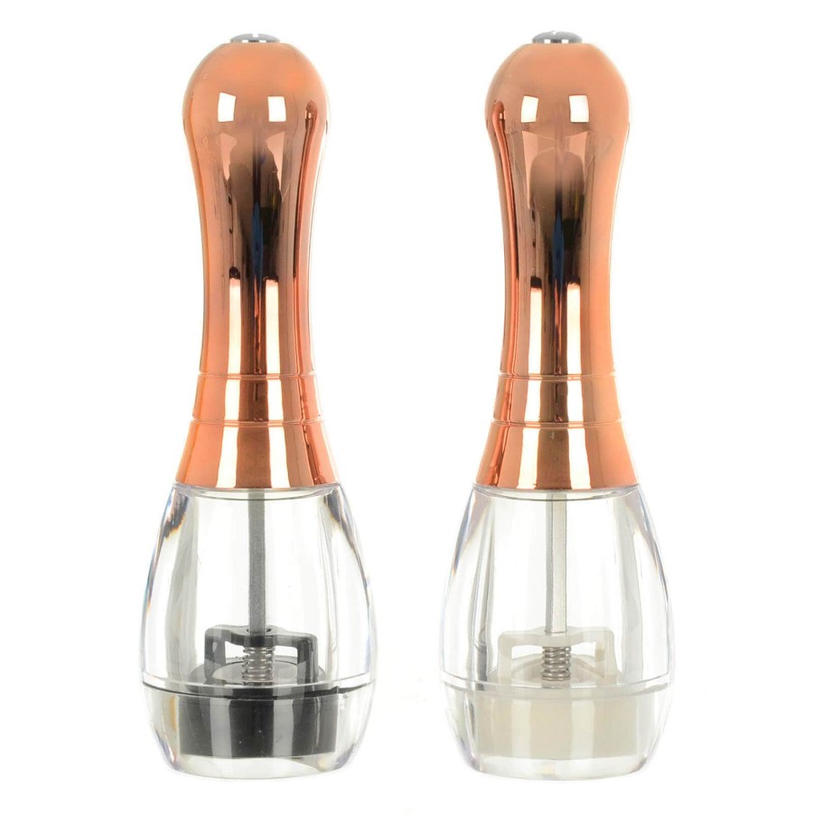 Skittle Shape Salt & Pepper Mill Set Grinders Rose Gold Handles 18cm