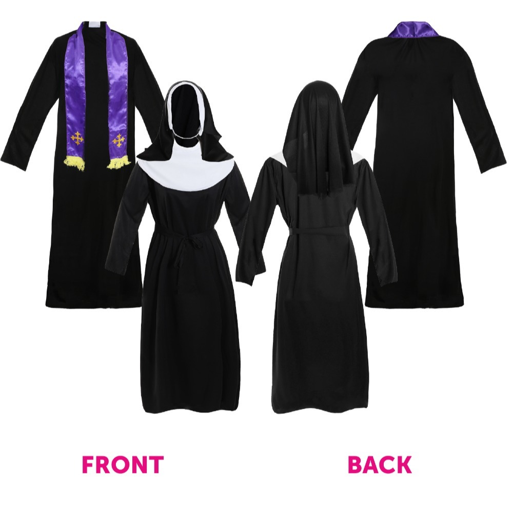 Adults Priest & Nun Couples Costume with Cross Necklace