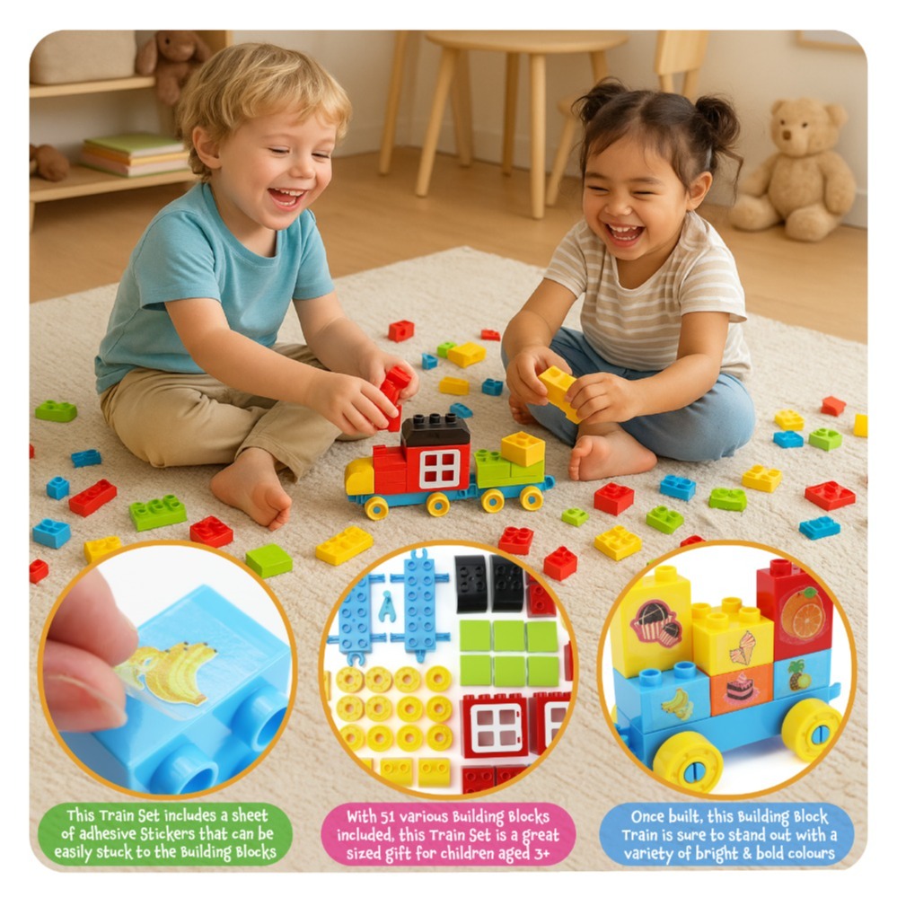 51-Piece Building Block Train Set for Kids – Colourful Construction – Educational Gift for Ages 3+