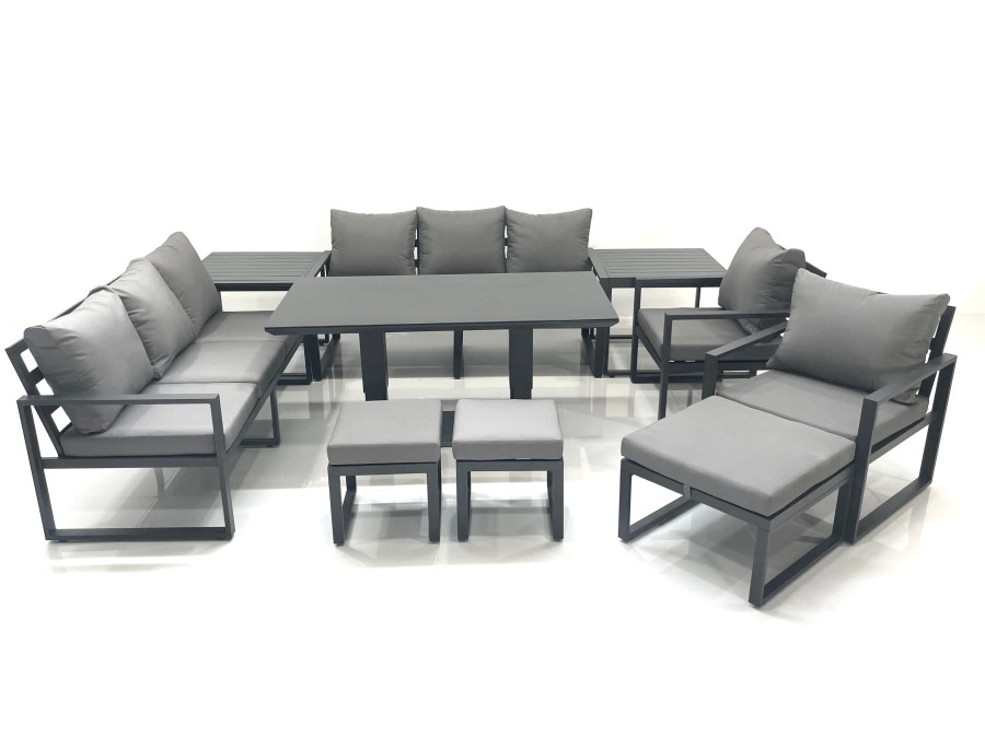 Click to view product details and reviews for Fimous Garden Sofa Set Aluminium Furniture Rising Dining Tabe Set With 2 Chair 3 Footstools 2 Side Tables Dark Grey.