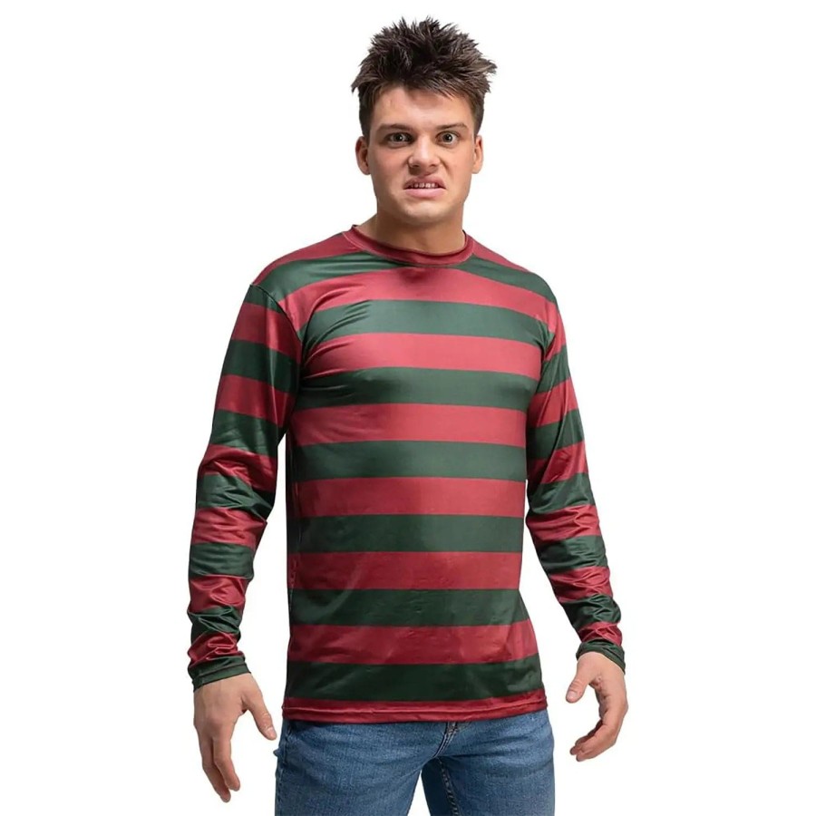 Mens Nightmare Shirt Red Green Striped Top Freddy Horror Movie