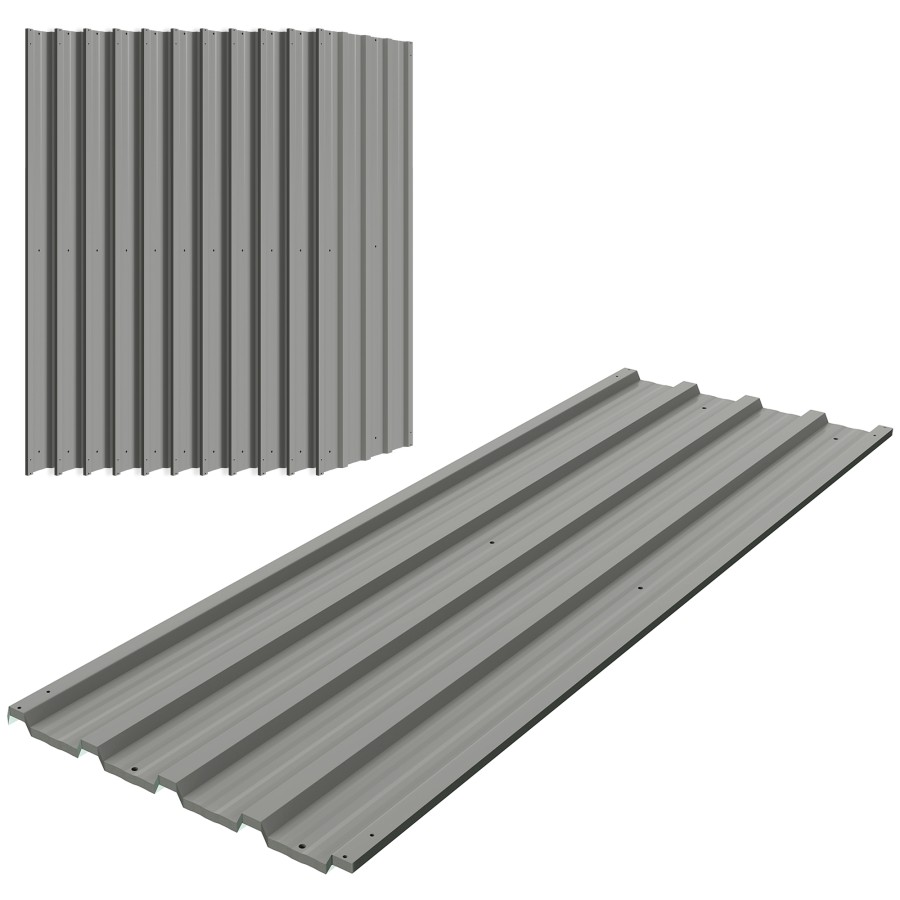 Outsunny Corrugated Roofing Sheets Pack Of 12 Galvanised Metal Roofing Sheets For Greenhouse Garage Storage Shed Carport 129 X 45cm Light Grey