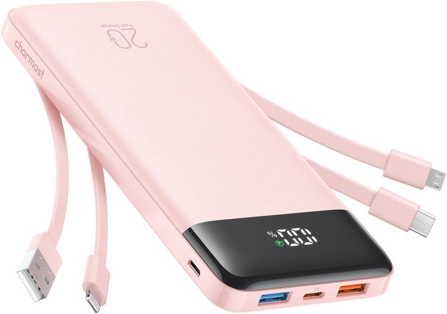 20000mAh 22.5W Power Bank With 4 Cables Pink