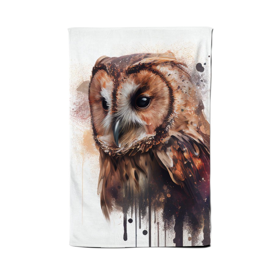 Click to view product details and reviews for Tawny Owl Face Splashart Light Background Tea Towel.