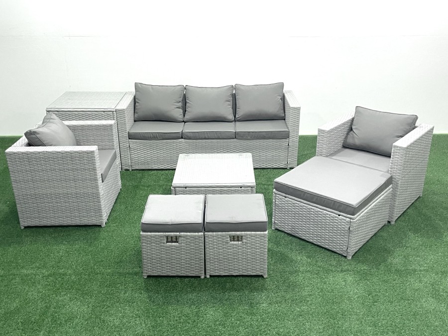 Click to view product details and reviews for Fimous Rattan Garden Outdoor Furniture Sofa Set With Square Coffee Table 2 Chairs 3 Footstools Side Table Light Grey Mixed. Click to view product details and reviews for Fimous Rattan Garden Outdoor Furniture Sofa Set With Square Coffee Table 2 Chairs 3 Footstools Side Table Light Grey Mixed.