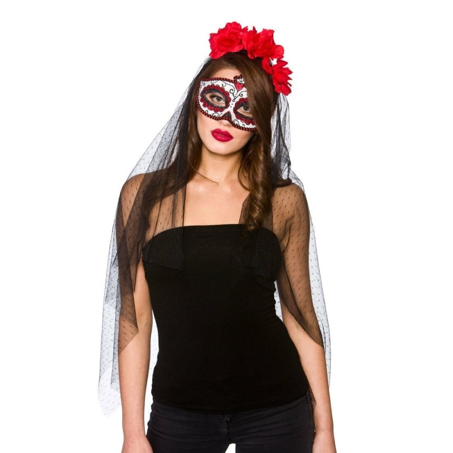 Click to view product details and reviews for Day Of The Dead Deluxe Mask Veil Mexican Fancy Dress.