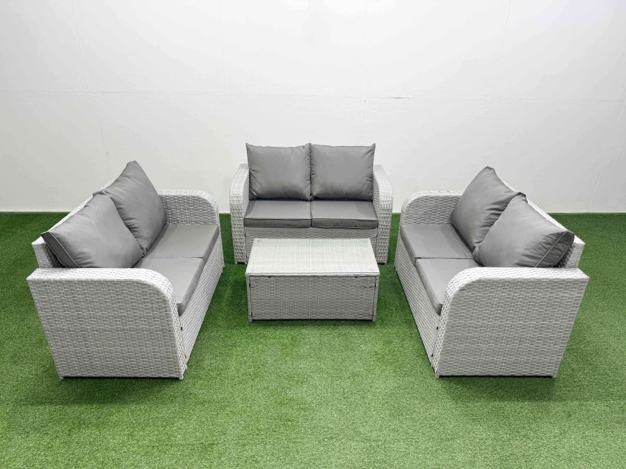 Click to view product details and reviews for Fimous 6 Seater Pe Wicker Rattan Furniture Sofa Sets With Rectangular Coffee Table 2 Seater Love Sofa Light Grey.