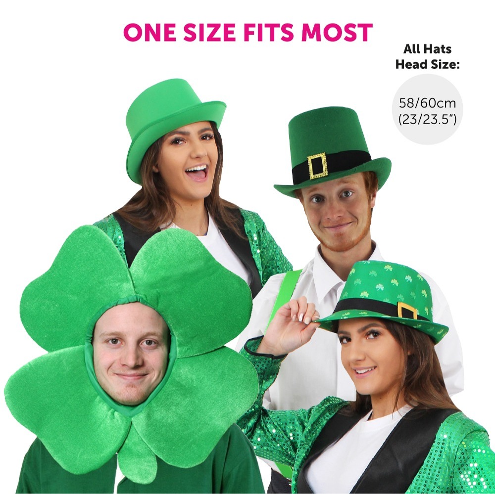 4 Pack Irish Novelty Hats - Clover, trilby, Satin & Buckle Top Hats