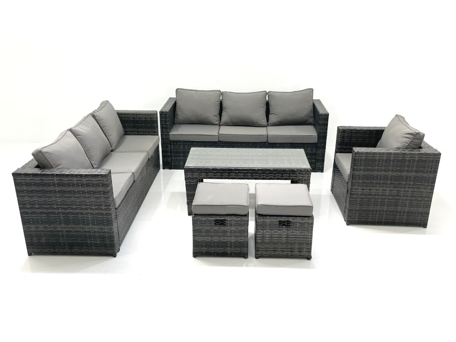 Click to view product details and reviews for Fimous Rattan Garden Furniture Set Outdoor 9 Seater Patio Conversation Sets With Glass Top Coffee Table Stool.
