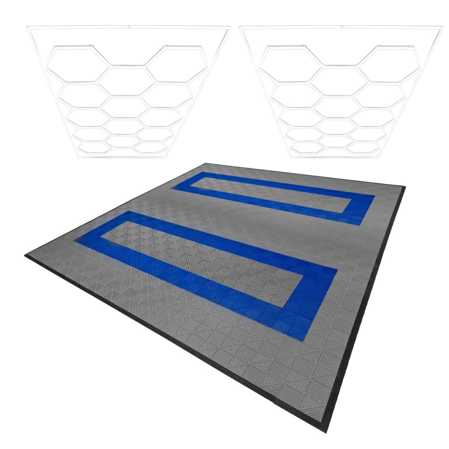 Click to view product details and reviews for Hexagon Led Lights X 2 Vented Garage Floor Tiles With Edges 165 Grey 60 Blue.