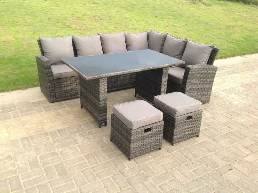 Click to view product details and reviews for High Back Grey Mixed Rattan Corner Sofa Dining Set Table With Stools 8 Seater Right Corner. Click to view product details and reviews for High Back Grey Mixed Rattan Corner Sofa Dining Set Table With Stools 8 Seater Right Corner.