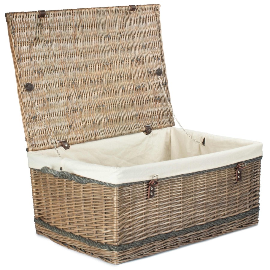 Red Hamper 72Cm Antique Wash Rope Handled Trunk Picnic Basket - White Lining