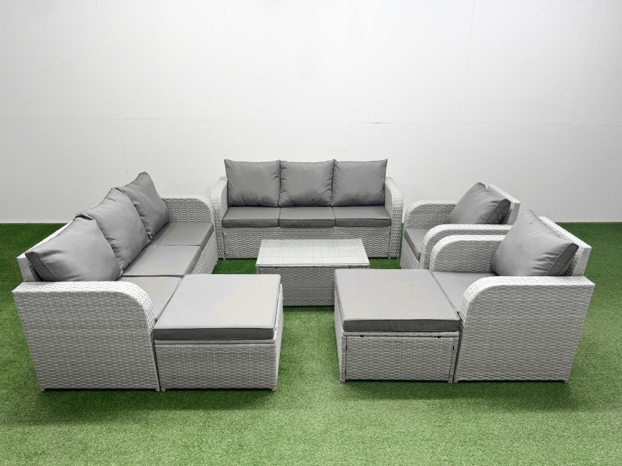 Click to view product details and reviews for Fimous Pe Rattan High Back Lounge Sofa Set Patio Coffee Table Chairs Set With 3 Seater Sofa Reclining Chair 2 Big Footstool Light Grey. Click to view product details and reviews for Fimous Pe Rattan High Back Lounge Sofa Set Patio Coffee Table Chairs Set With 3 Seater Sofa Reclining Chair 2 Big Footstool Light Grey.