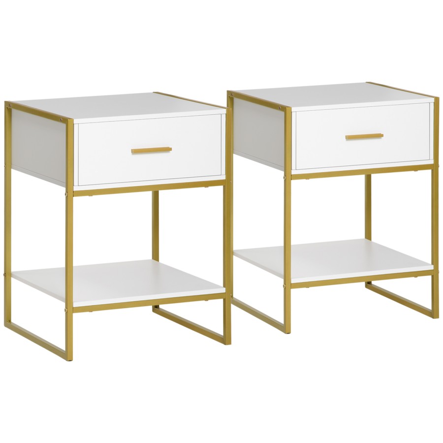 Click to view product details and reviews for Homcom Bedside Table Set Of 2 Modern Side Table With Drawer And Shelf Nightstand For Bedroom White.