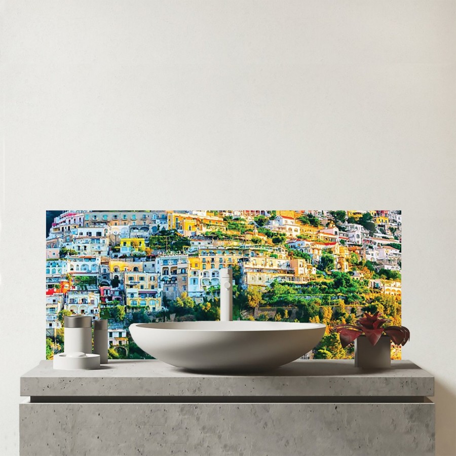 Click to view product details and reviews for Positano Amalfi Coast Glass Bathroom Splashback.
