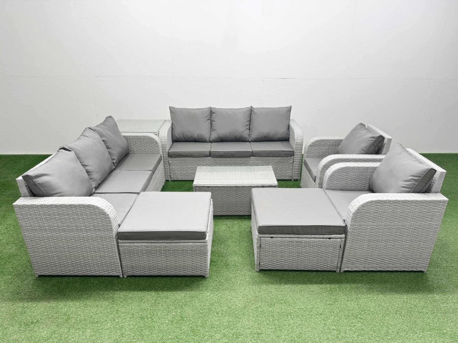Click to view product details and reviews for Fimous Pe Rattan High Back Lounge Sofa Set Patio Coffee Table Chairs Set With 3 Seater Sofa Reclining Chair 2 Big Footstool Side Table Light Grey. Click to view product details and reviews for Fimous Pe Rattan High Back Lounge Sofa Set Patio Coffee Table Chairs Set With 3 Seater Sofa Reclining Chair 2 Big Footstool Side Table Light Grey.