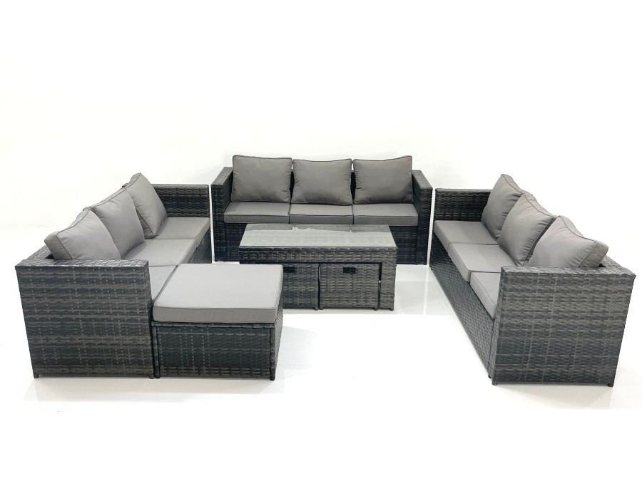 Click to view product details and reviews for Fimous Outdoor Garden Furniture Set 7 Pieces Rattan Sofa Set With Coffee Table 3 Footstools Dark Grey Mixed. Click to view product details and reviews for Fimous Outdoor Garden Furniture Set 7 Pieces Rattan Sofa Set With Coffee Table 3 Footstools Dark Grey Mixed.
