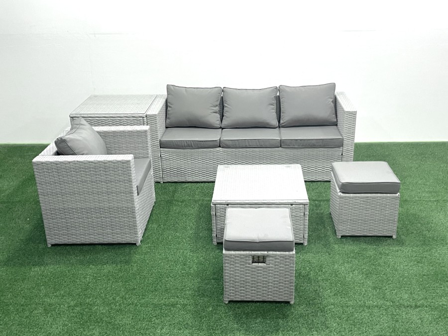 Click to view product details and reviews for Fimous Garden Outdoor Furniture Set 6 Seater Rattan Sofa Set With 2 Small Footstools Armchair Side Table Light Grey Mixed.