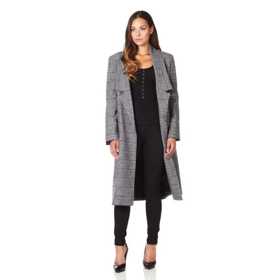 Click to view product details and reviews for De La Creme Womens Prince Of Wales Check Wrap Long Coat Pow Check Uk 10 Eu 38 Us 6.