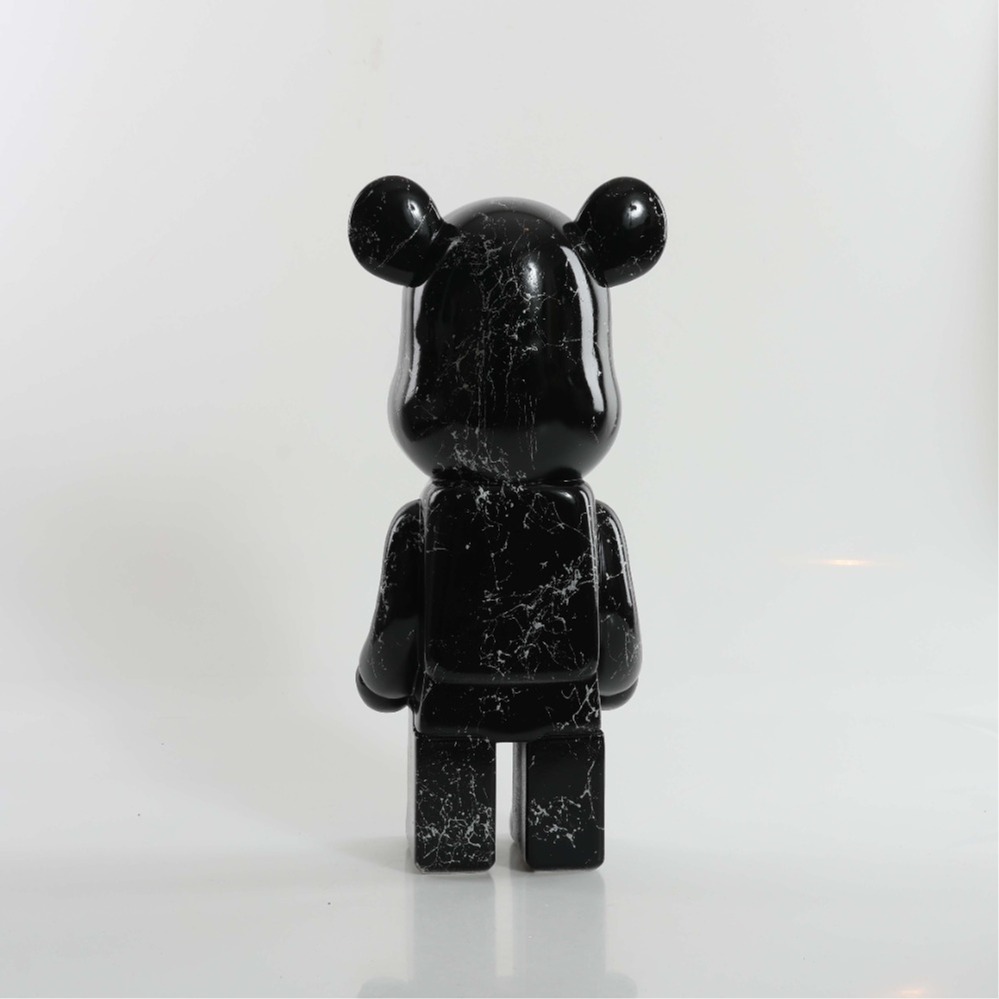 Black Silver Marble Hand Painted Custom Resin Bear Statue Sculpture 28cm Home Accessories Desk Ornament Collectible Piece Graffiti Urban Art