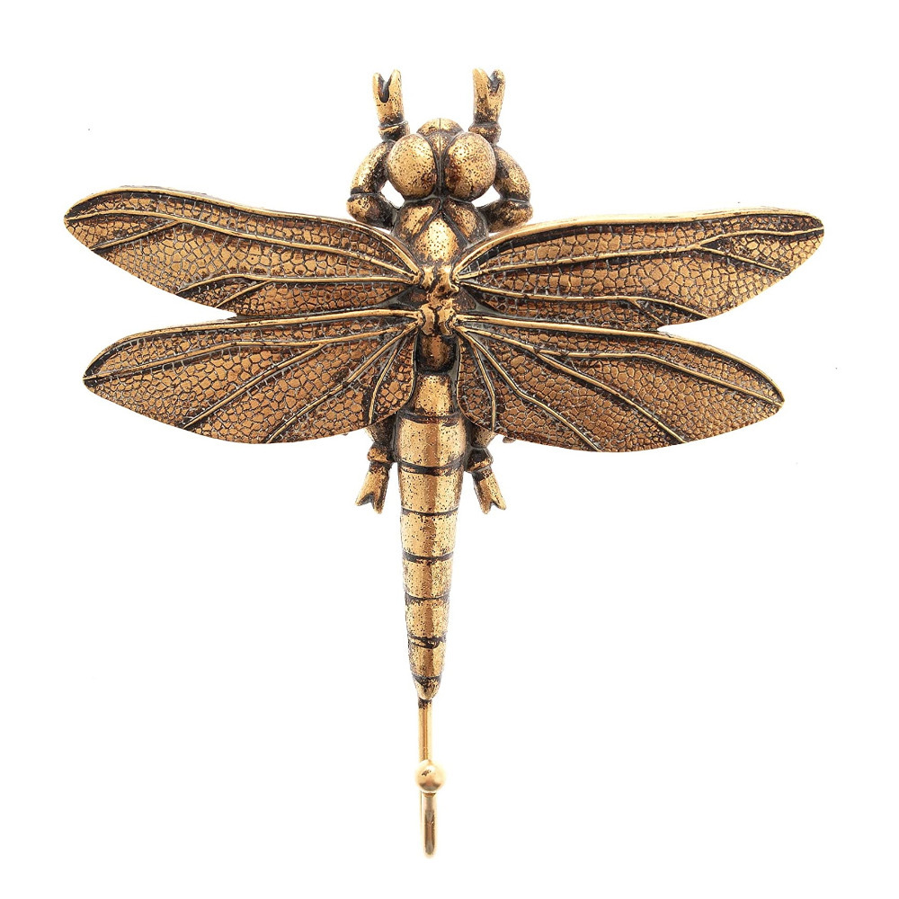 Decorative Wall Hook Hanging Dragonfly Resin Gold Ornament Hat & Coat Hanger