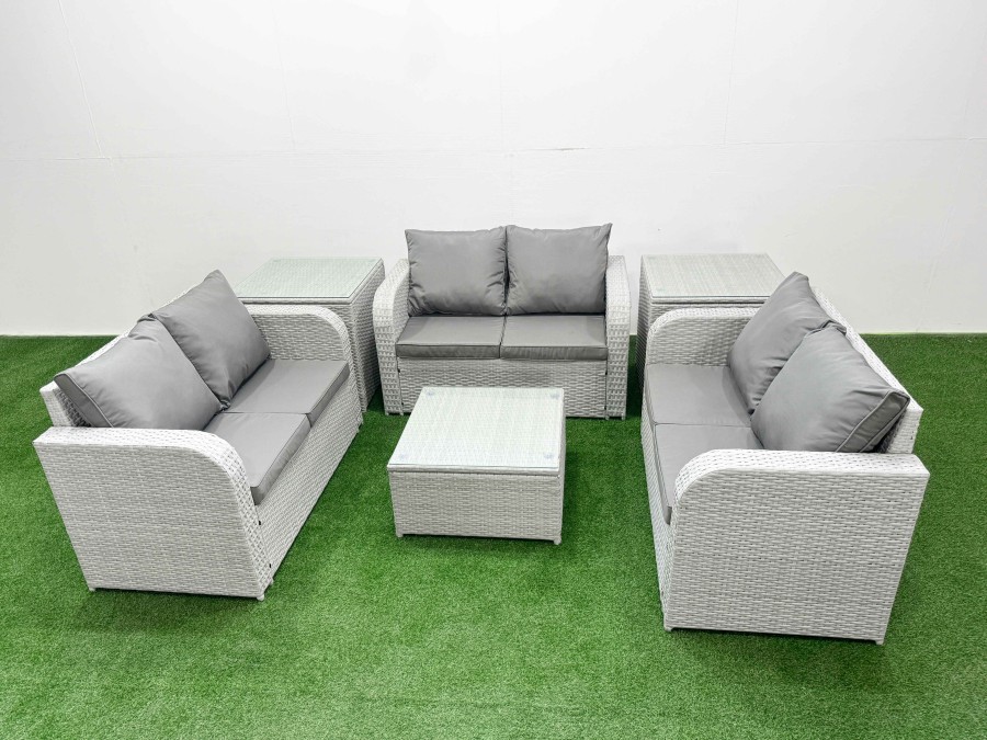 Click to view product details and reviews for Fimous 6 Seater Pe Wicker Rattan Furniture Sofa Sets With Square Coffee Table 2 Seater Love Sofa 2 Side Table Light Grey.
