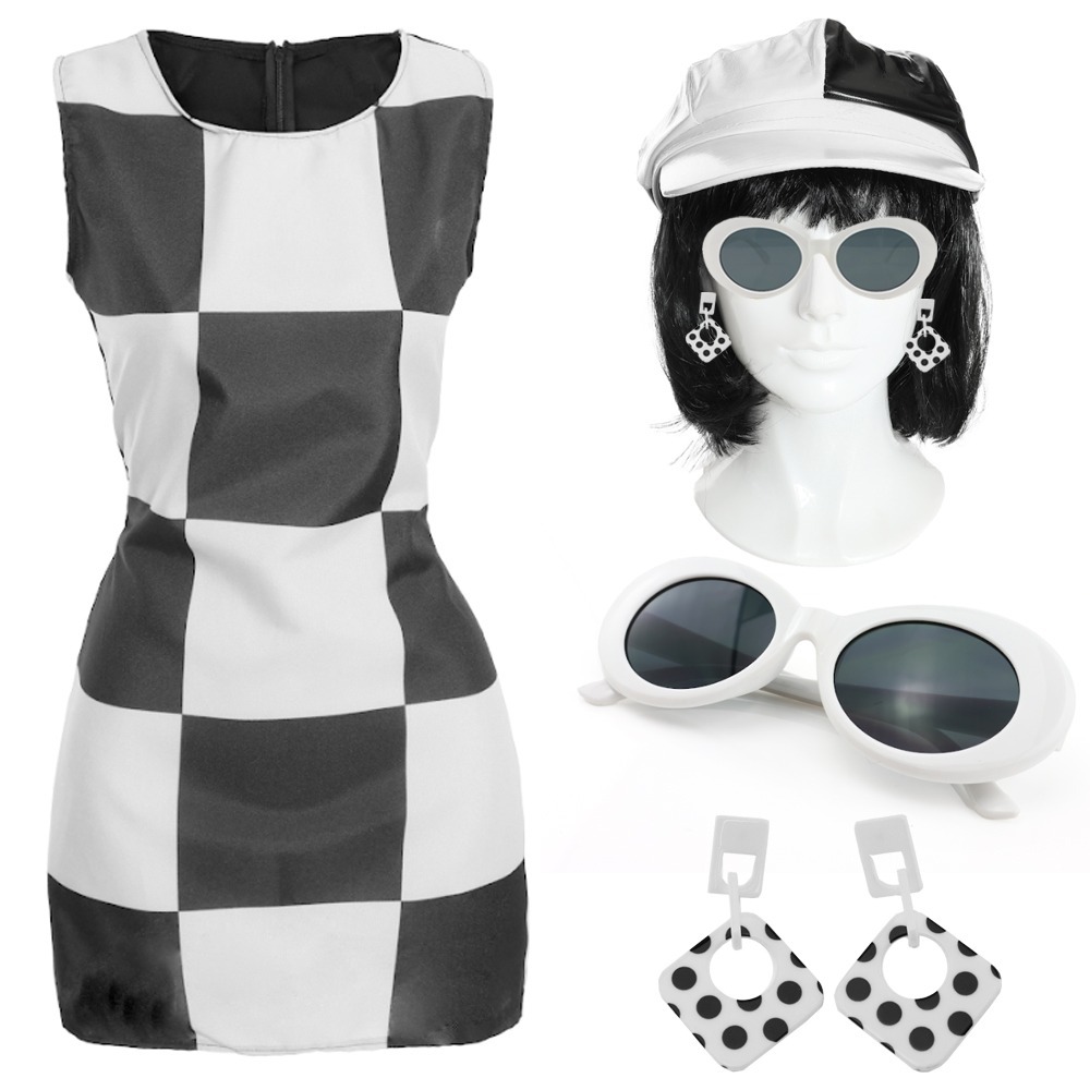 Ladies 1960's Mod Costume | 5 Pcs | Dress, Hat, Wig, Glasses & Earrings