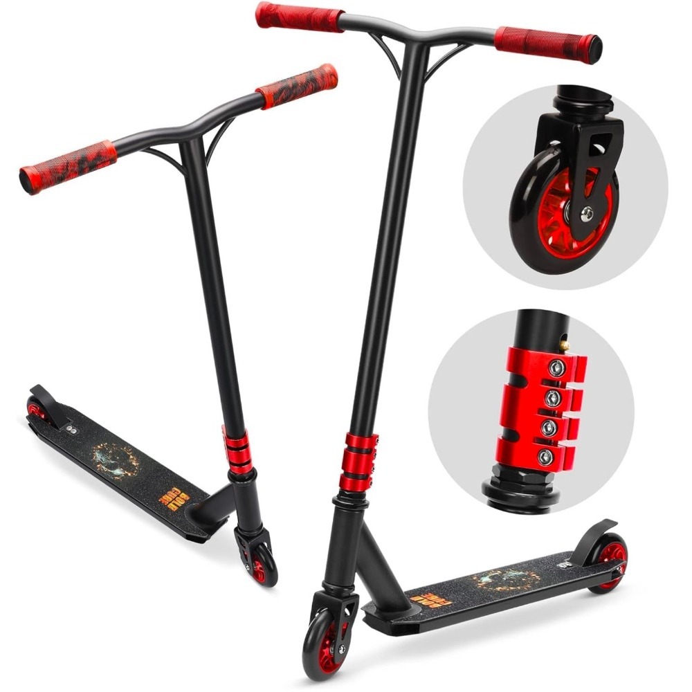 Deluxe Stunt Scooters for Kids Age 8-12 - Pro Freestyle Trick Scooter - Black