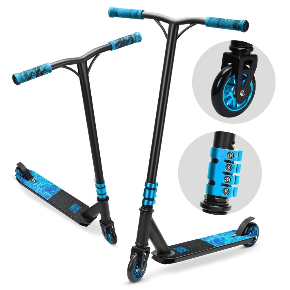 Deluxe Stunt Scooters for Kids Age 8-12 - Pro Freestyle Trick Scooter - Cyan