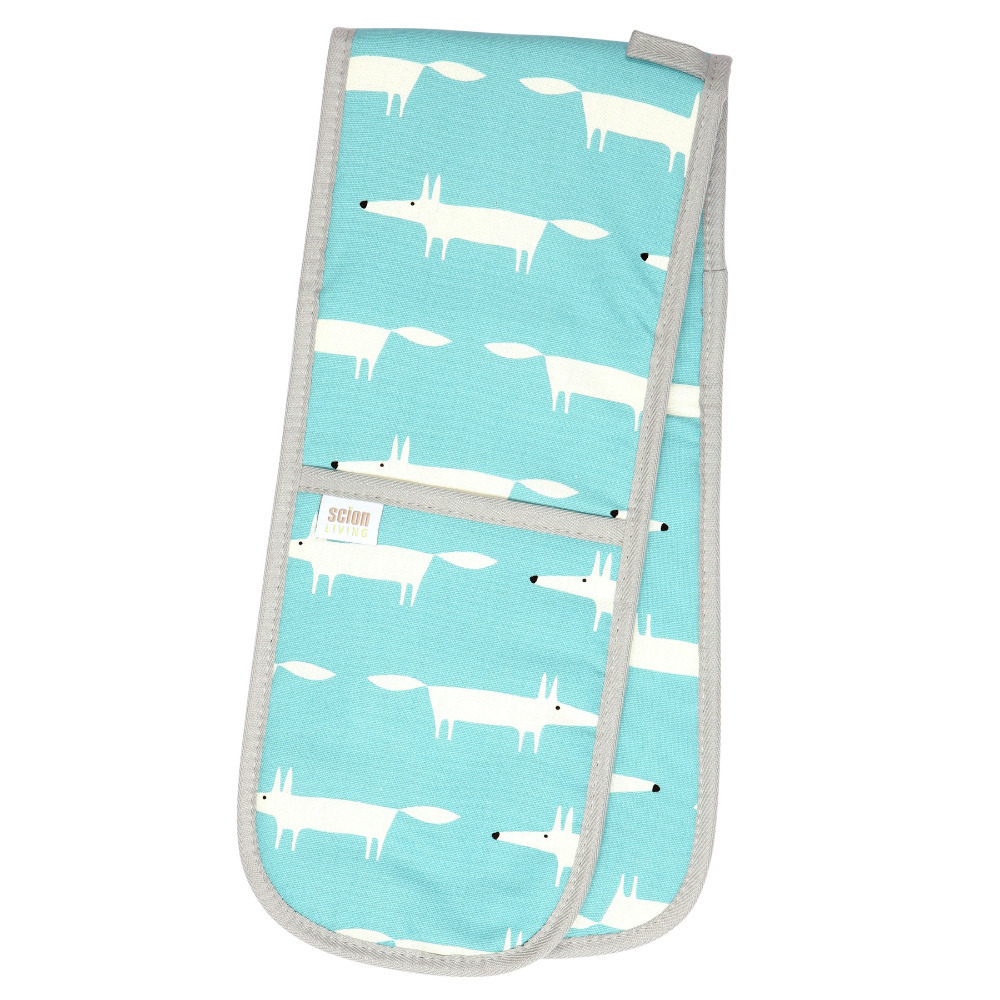 Dexam Oven Gloves Double Scion Living Mr Fox Teal 100% Cotton Kitchen Textiles