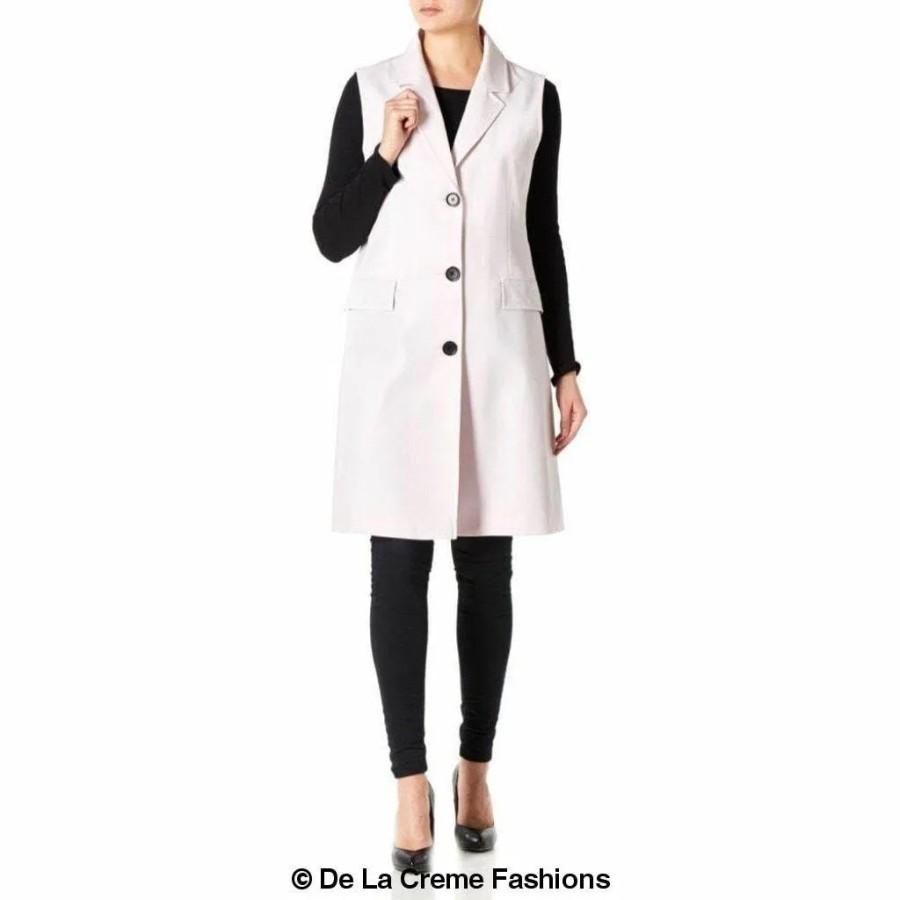 De La Creme Womens Spring Summer Sleeveless Hip Length Blazer Coat Pink Uk 8 Eu 36 Us 4