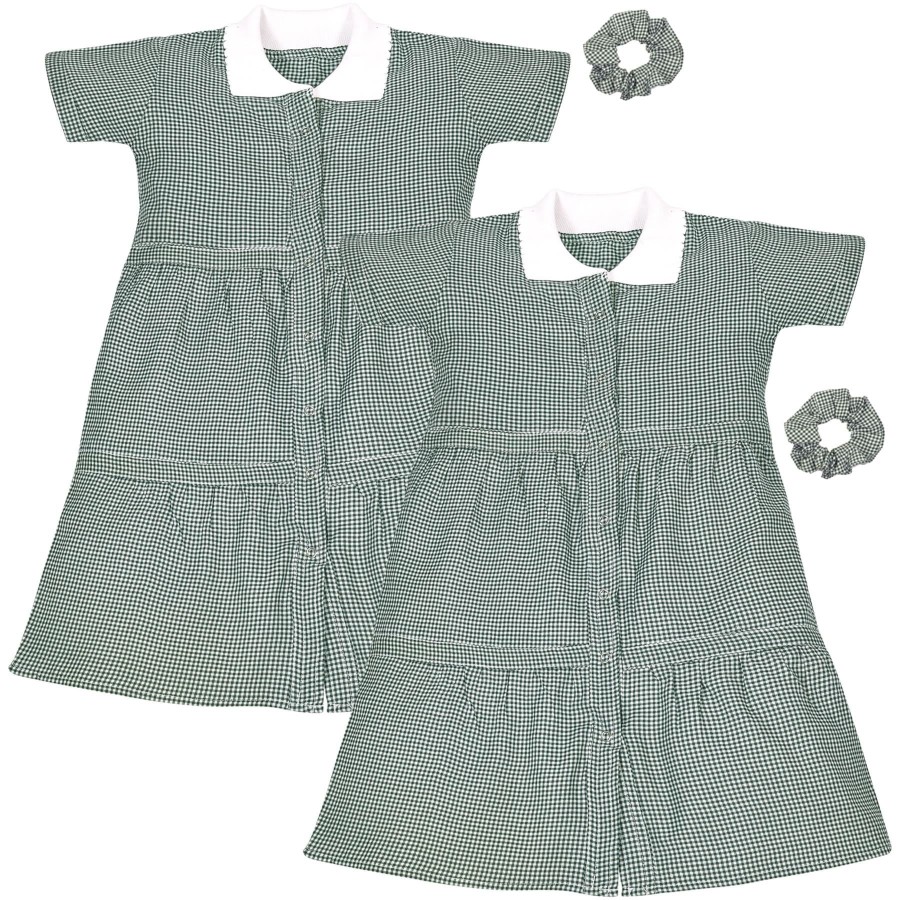 Click to view product details and reviews for Kids Girls 2 Pack Gingham School Dress Check Button Up Tiered Dresses With Scrunchies 10 11 Years Green.